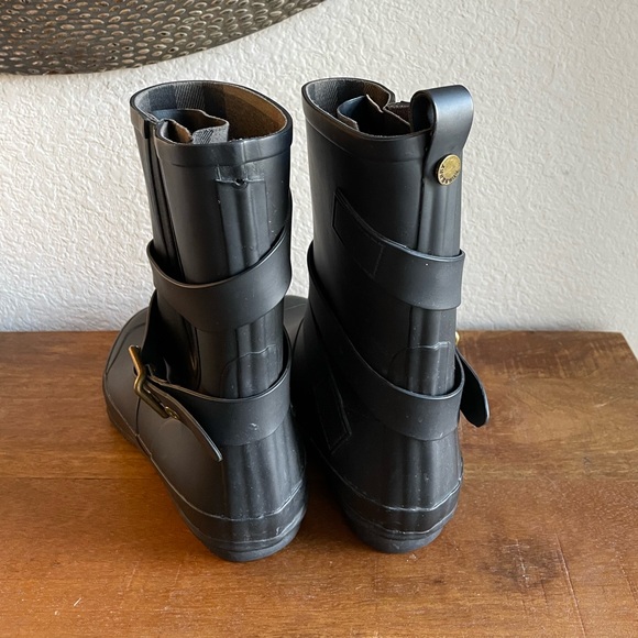 Burberry Black Mid Calf Buckle Rubber Rain Boots/Booties Women's Size 36 - Picture 6 of 7